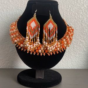 Huichol Necklace and Earrings Handmade Set